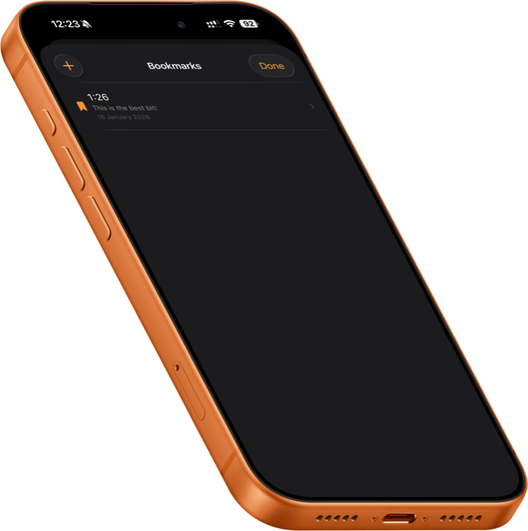 Bookmarks view in Audiory